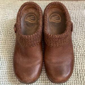 Dansko Brown Leather Kenzie Clogs with Knit Collar